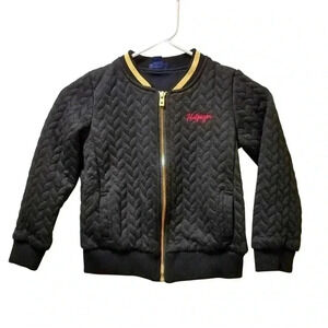Tommy Hilfiger Girl’s Black Gold Cable Knit Bomber Jacket Size 3T NWT